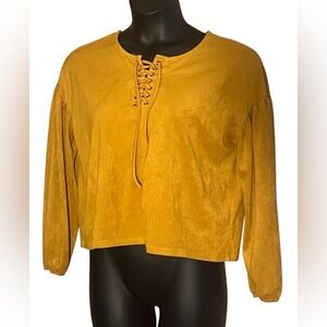 Mustard Seed Yellow gold boho cottage core oversized doll tie up Top Sz Small